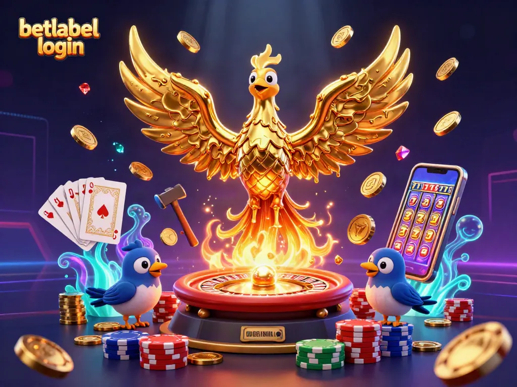 Betlabel login: Engage with casino excitement featuring a golden phoenix and vibrant game elements.
