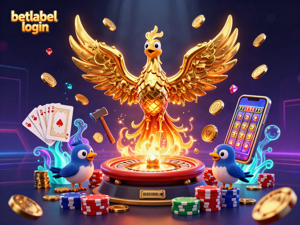 Betlabel login: Engage with casino excitement featuring a golden phoenix and vibrant game elements.